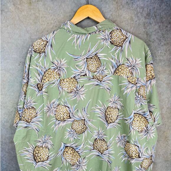 VTG 90s Chaps Ralph Lauren Button Up Shirt Sz XL Green Pineapple Print - Picture 5 of 6
